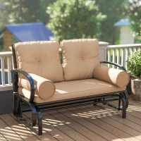 Outsunny Swing Glider Rocking Chair, Double Patio Bench, 2 Person Loveseat with Steel Frame, Cushions, Pillow Armrests, Khaki(m-8)