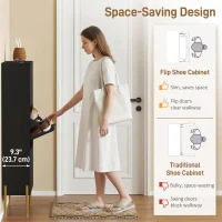 HOMCOM Shoe Cabinet with 3 Flip Drawers, Modern Narrow Shoe Storage Cabinet with Adjustable Shelves, Black(m-4)