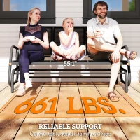 Outsunny 3-Person Outdoor Patio Glider Bench, Porch Glider Swing with 3 Seats, Breathable Mesh Fabric, Metal Frame, Black(m-7)