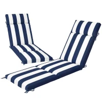 Outsunny Outdoor Chaise Lounge Cushions Set of 2 with 6 Ties, High-Density Foam, for Patio and Poolside, Dark Blue and White(m-1)