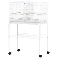 PawHut 46" H Bird Cage, Large Parakeet Cage for Budgie, Lovebird, Canary, Finches with Divider, White(m-2)