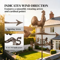 Outsunny Metal Rooster Weathervane, Roof Mount Wind Direction Indicator, Outdoor Weather Vanes(m-5)
