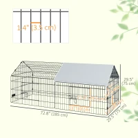 PawHut 73" Small Animal Cage with Roof, Indoor/Outdoor Use,  for Chicken, Rabbits, Chinchillas, Silver(m-3)