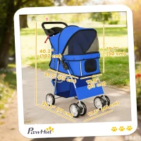 PawHut Pet Stroller with Reflective Strips, Foldable Cat Stroller with 360° Swivel Wheels for Small Dogs and Cats, Blue(m-3)