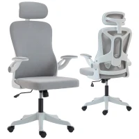HOMCOM Ergonomic Office Chair, Swivel Desk Chair with Adjustable Lumbar Support, Headrest and Height, Flip-up Armrests, Grey(m-11)