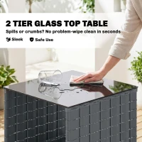 Outsunny 3 Piece Wicker Patio Furniture Set, Outdoor Bistro Set, Side Pockets, Mesh Seat, 2 Tier Glass Table, Cushions, Grey(m-10)