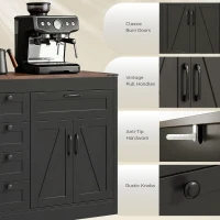 HOMCOM Sideboard Buffet Cabinet, 55" Farmhouse Kitchen Cabinet with 4 Barn Doors, 6 Drawers and 2 Adjustable Shelves, Black(m-7)