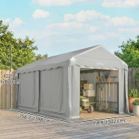 Outsunny 13' x 10' Portable Shed, Outdoor Storage Shed Tent with Roll-up Zipper Door and Removable Sidewalls, Light Grey(m-3)