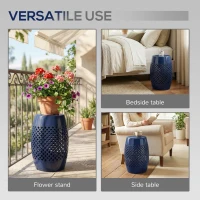 Outsunny 12" Steel Patio End Table, Round Hollow Drum Side Table, Accent Table for Indoor and Outdoor, Navy Blue(m-5)