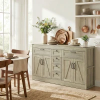 HOMCOM Sideboard Buffet Cabinet, 55" Farmhouse Kitchen Cabinet with 4 Barn Doors, 6 Drawers and 2 Adjustable Shelves, Grey(m-1)