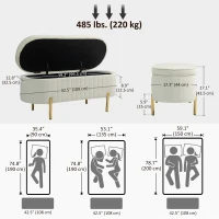 HOMCOM Upholstered Bedroom Bench, Channel Tufted Ottoman Bench with Thick Padding and Metal Legs, Cream White(m-3)