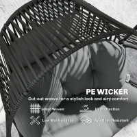 Outsunny Wicker Egg Chair, Indoor Outdoor Rattan Lounge Chair with Thick Cushion and Headrest, Steel Frame, Adjustable Pads, Grey(m-6)