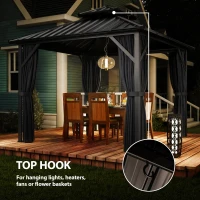Outsunny 10' x 10' Hardtop Gazebo Canopy with Double Galvanized Steel Roof, Aluminium Frame Permanent Outdoor Gazebo, Dark Grey(m-9)