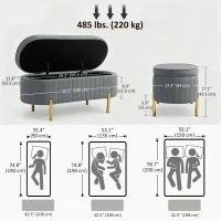 HOMCOM Upholstered Bedroom Bench, Channel Tufted Ottoman Bench with Thick Padding and Metal Legs, Grey(m-3)