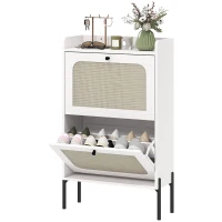 HOMCOM Shoe Cabinet with 2 Flip Drawers, Boho Narrow Shoe Storage Cabinet, White(m-2)