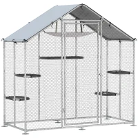 PawHut Large Catio Outdoor Cat Enclosure with Waterproof Cover, Walk-in Cat Patio w/ 5 Adjustable Platforms & Hammock 79" W(m-11)