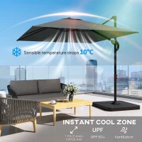 Outsunny 8' x 8' Offset Cantilever Patio Umbrella with Base Weights, UPF50+ Cantilever Parasol with 360° Rotation, Dark Grey(m-5)
