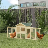 PawHut Wooden Chicken Coop ith Nesting Box, Double Runs, Removable Tray, Ramp, for Garden Backyard(m-10)