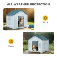 PawHut Plastic Dog House for Medium and Small Dogs, Water Resistant Puppy Shelter Indoor Outdoor with Door, Easy to Assemble, Blue(m-4)
