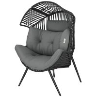 Outsunny Wicker Egg Chair, Indoor Outdoor Rattan Lounge Chair with Thick Cushion and Headrest, Steel Frame, Adjustable Pads, Grey(m-2)