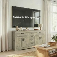 HOMCOM Sideboard Buffet Cabinet, 55" Farmhouse Kitchen Cabinet with 4 Barn Doors, 6 Drawers and 2 Adjustable Shelves, Grey(m-9)