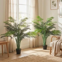 Outsunny 4FT Artificial Palm Tree Set of 2, Fake Tropical Tree with Lifelike Leaves, Faux Plant in Pot for Indoor Decoration, Green(m-9)