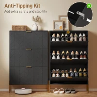 HOMCOM Shoe Cabinet with 3 Flip Drawers, Modern Narrow Shoe Storage Cabinet with Adjustable Shelves, Black(m-10)