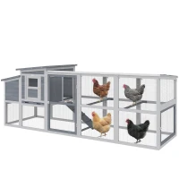 PawHut Large Chicken Coop, Wooden Hen House with Covered Run, Nesting Box, Pull-Out Tray, Opening Asphalt Roof(m-11)