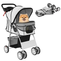 PawHut Pet Stroller for Dogs & Cats, Foldable Dog Stroller with Wheels, Reflective Strips, Brake, Pad and Basket, Grey(m-11)