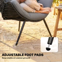 Outsunny Wicker Egg Chair, Indoor Outdoor Rattan Lounge Chair with Thick Cushion and Headrest, Steel Frame, Adjustable Pads, Grey(m-9)