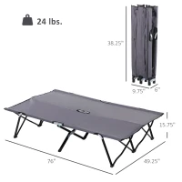 Outsunny 2 Person Folding Camping Cot for Adults, 50" Extra Wide Outdoor Portable Sleeping Cot with Carry Bag, Elevated Camping Bed, Beach Hiking, Grey(m-3)