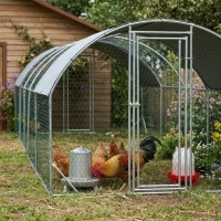 PawHut Large Metal Chicken Coop with Waterproof and Anti-UV Cover for Yard, Outdoor, Duck, Rabbit, 9.2' x 31.2' x 6.5'(m-9)