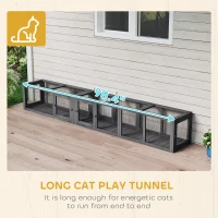 PawHut Wooden 98" Cat Tunnel for Outdoor with Combinable Design, 8 Doors, Dark Gray(m-7)