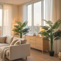 Outsunny 5FT Artificial Palm Tree Set of 2, Fake Tropical Tree with Lifelike Leaves, Faux Plant in Pot for Indoor Decoration, Green(m-6)