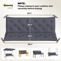 Outsunny 59" x 38" Tufted Bench Cushion for Outdoor Furniture, 3-Seater Replacement for Swing Chair, Patio Sofa/Couch, Dark Gray(m-3)