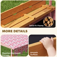 Qaba Wooden Sandbox with Cover, Kids Sandbox Outdoor with Seat, Bottom Liner, Canopy for Ages 3-6, Flamingos Print, Pink(m-7)
