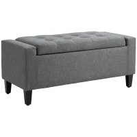 HOMCOM 36" Storage Ottoman Bench, Linen-Look Fabric End of Bed Bench with Solid Wood Frame and Legs, Tufted Storage Chest, Footrest for Living Room, Bedroom, Entryway, Grey(m-2)