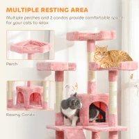 PawHut 68-inch Multi-Level Cat Scratching Tree Kitty Activity Center Post Tower Condo Pet Furniture w/ Toy Pink(m-6)