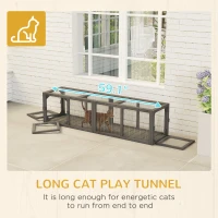 PawHut Outdoor Cat Tunnel, 59" Wooden Play Cat Enclosure, Extendable Pet Run with 3 Doors for Kitty, Puppy, Gray(m-7)