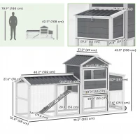 PawHut Chicken Coop with Wheels, 80" L Mobile Hen House with Run, Outdoor Wooden Chicken House with Nesting Box, Tray, Ramp(m-3)