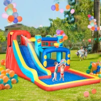 Qaba 14.3 x 8FT Inflatable Bounce House, 4 in 1 Bouncy Castle with Slide, Climbing Wall, Jumping Area, Pool and Blower(m-1)