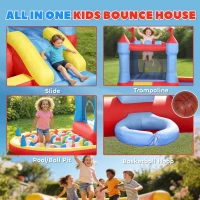 Qaba Bouncy Castle for Kids, Inflatable Bounce House with Slide, Pool/Ball Pit, Basketball Hoop and Blower for Indoor Outdoor(m-4)