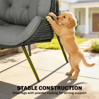 Outsunny Wicker Egg Chair, Indoor Outdoor Rattan Lounge Chair with Thick Cushion and Headrest, Steel Frame, Adjustable Pads, Grey(m-7)