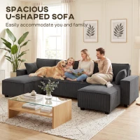 HOMCOM Modular U Shaped Couch, Sectional Sofa with Double Chaises and Spring Cushions, Dark Grey(m-6)