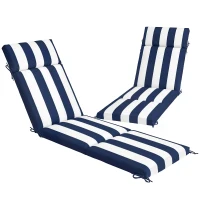 Outsunny Outdoor Chaise Lounge Cushions Set of 2 with 6 Ties, High-Density Foam, for Patio and Poolside, Dark Blue and White(m-11)