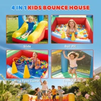 Qaba Bouncy Castle for Kids, Inflatable Bounce House with Slide, Ball Pit, Ring Toss Game, Sunshade and Blower(m-4)