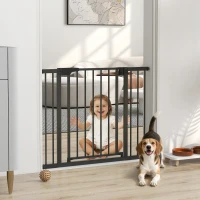 PawHut Baby Gate, Pet Safety Gate Pressure Fit, 30"-41" Wide with Two-Way Open, Auto-Close for Stair, Doorways, Hallways, Black(m-8)