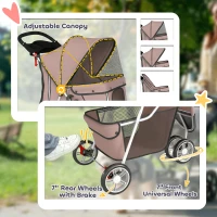 PawHut 3 Wheels Foldable Dog Stroller with Storage Basket, Adjustable Canopy, Cupholder for Miniature and Small Dogs, Coffee(m-6)