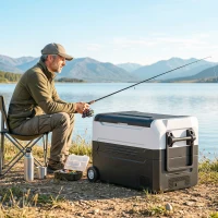 Outsunny 12 Volt Car Refrigerator, 42QT Car Fridge with App Control, 12/24V DC and 100-240V AC, Black(m-8)