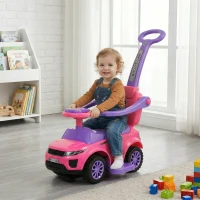 Aosom 3 In 1 Push Cars for Toddlers Kid Ride on Push Car Stroller Sliding Car with Horn Music Light Function Secure Bar Ride on Toy for Boy Girl 18-36 Months, Pink(m-8)